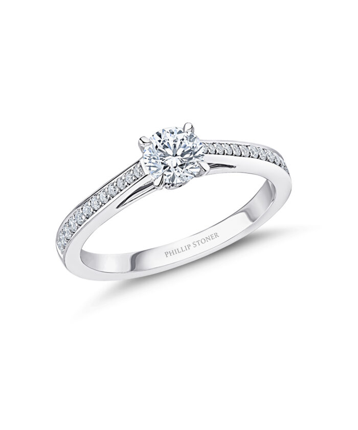 0.30ct Round Brilliant Diamond Solitaire Ring with Pavé Shoulders - Phillip Stoner The Jeweller