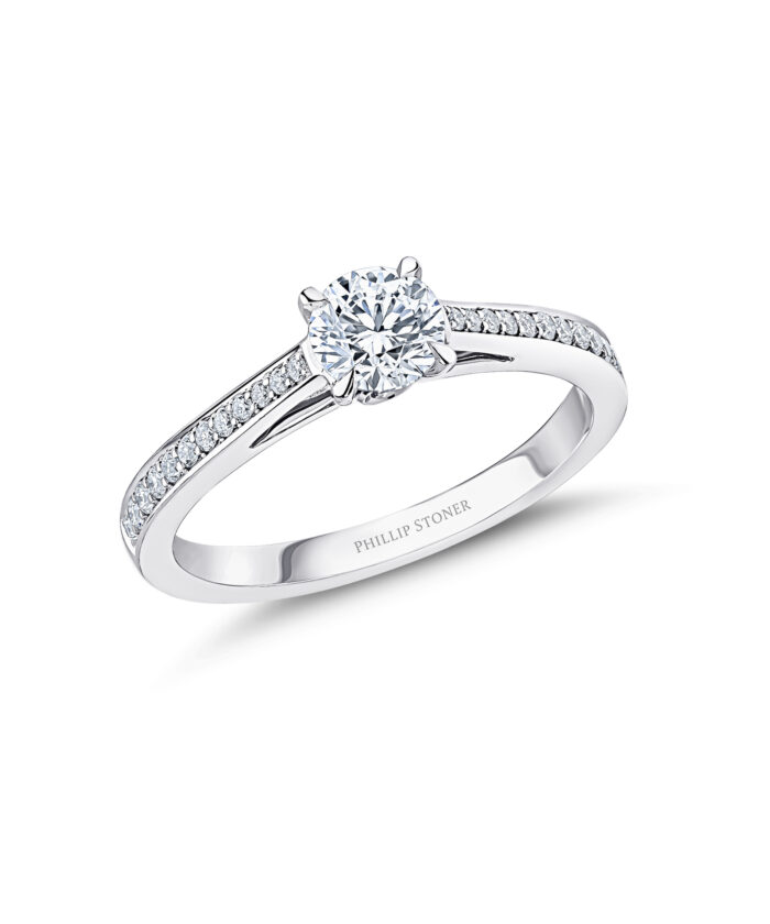 0.50ct Round Brilliant Diamond Solitaire Ring with Pavé Shoulders - Phillip Stoner The Jeweller
