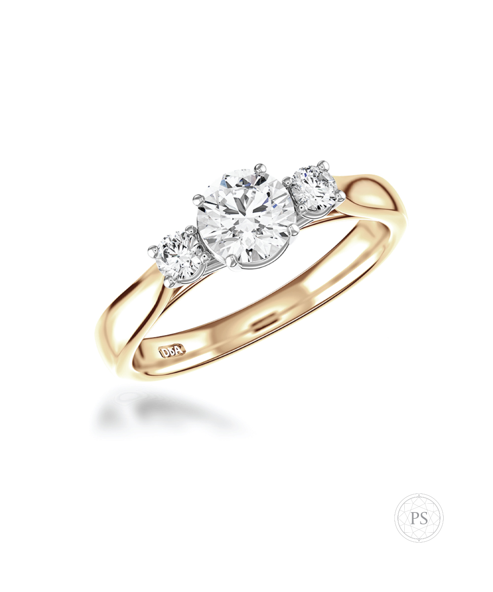 3 stone yellow gold diamond engagement rings