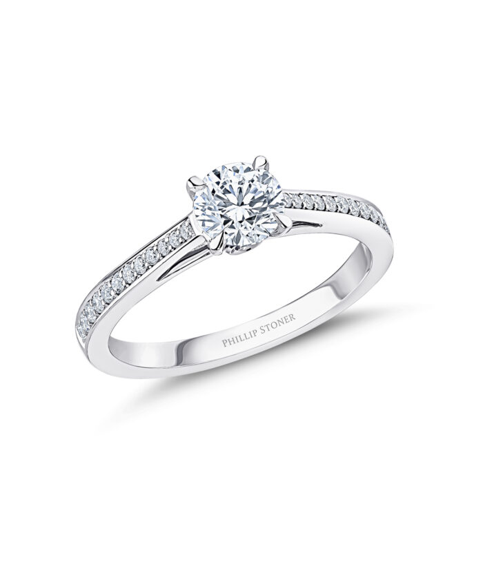 0.70ct Round Brilliant Diamond Solitaire Ring with Pavé Shoulders - Phillip Stoner The Jeweller