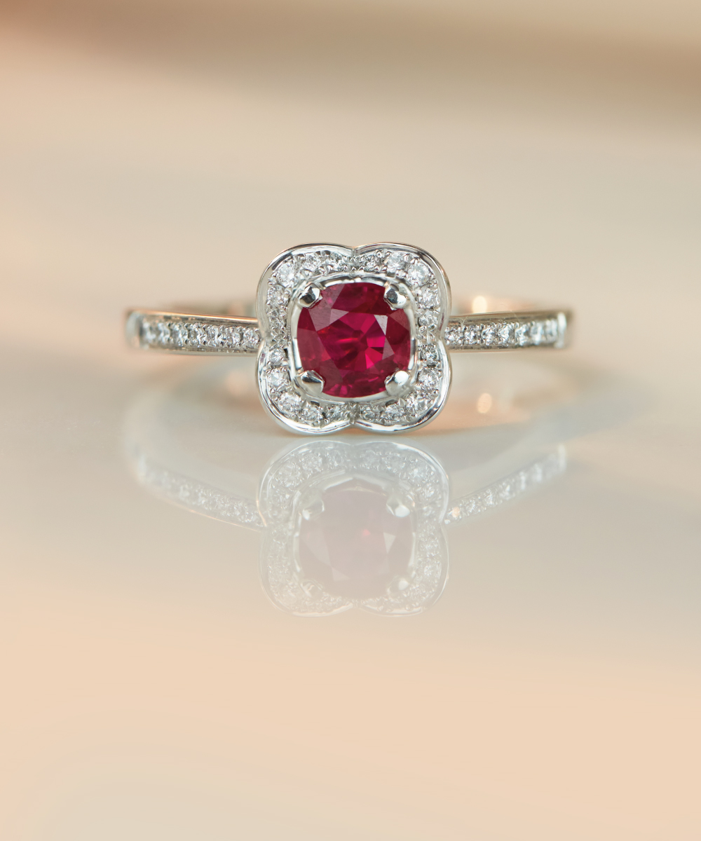 Platinum Ruby & Diamond Halo Engagement Ring