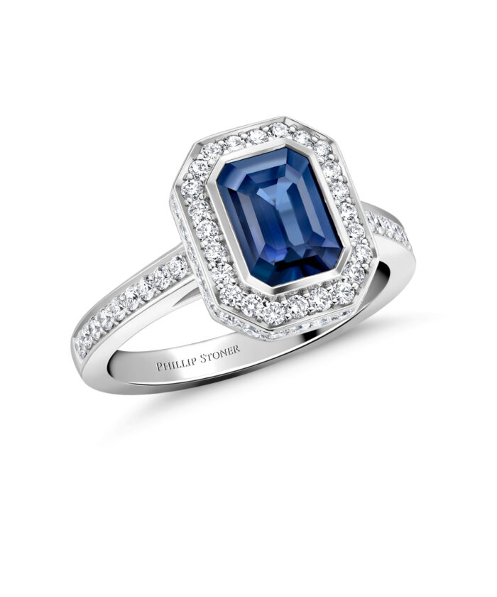 Sapphire & Diamond Luxe Halo Ring - Phillip Stoner The Jeweller