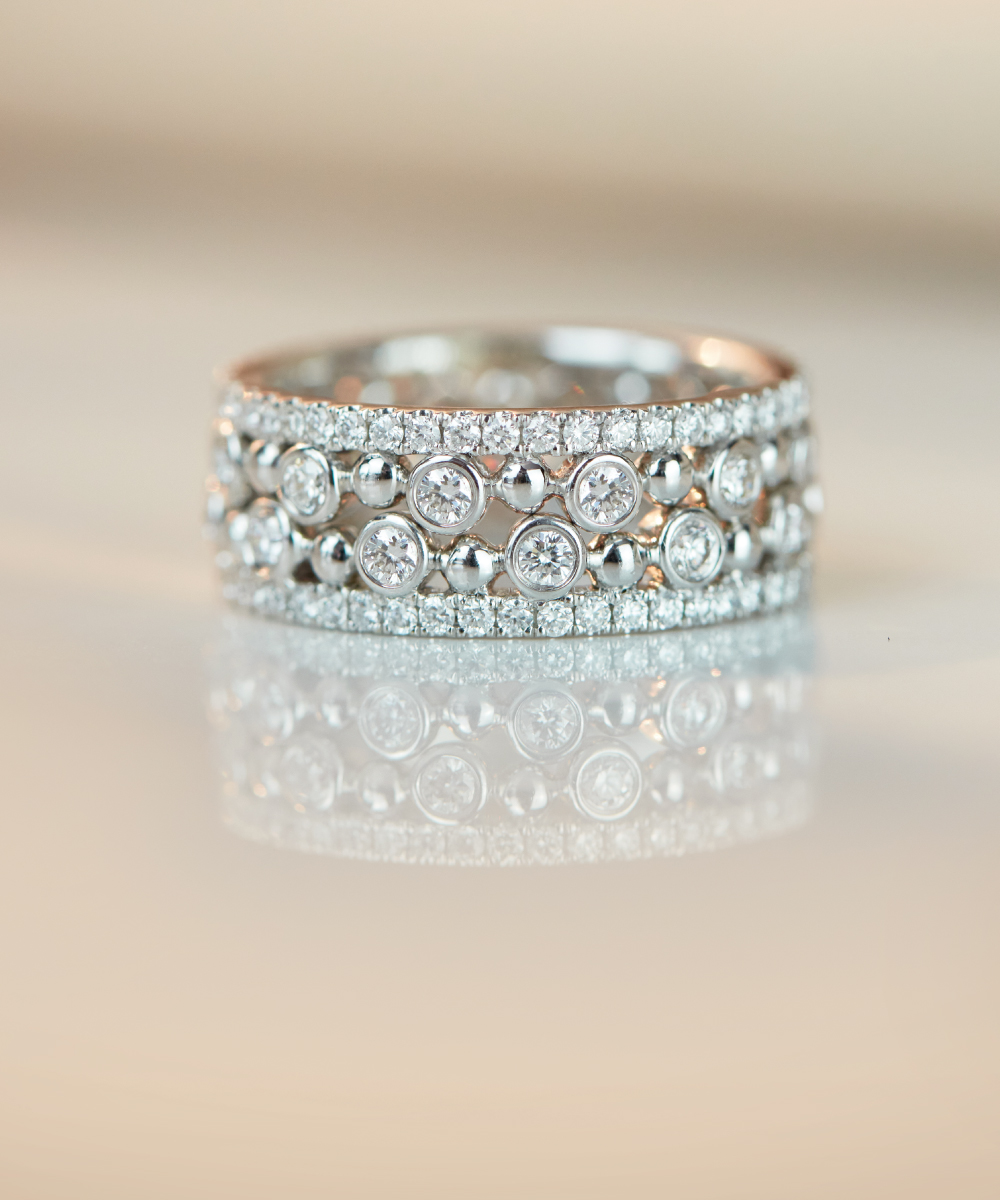 Pair of Beaded Diamond Stacking Rings - Phillip Stoner The Jeweller