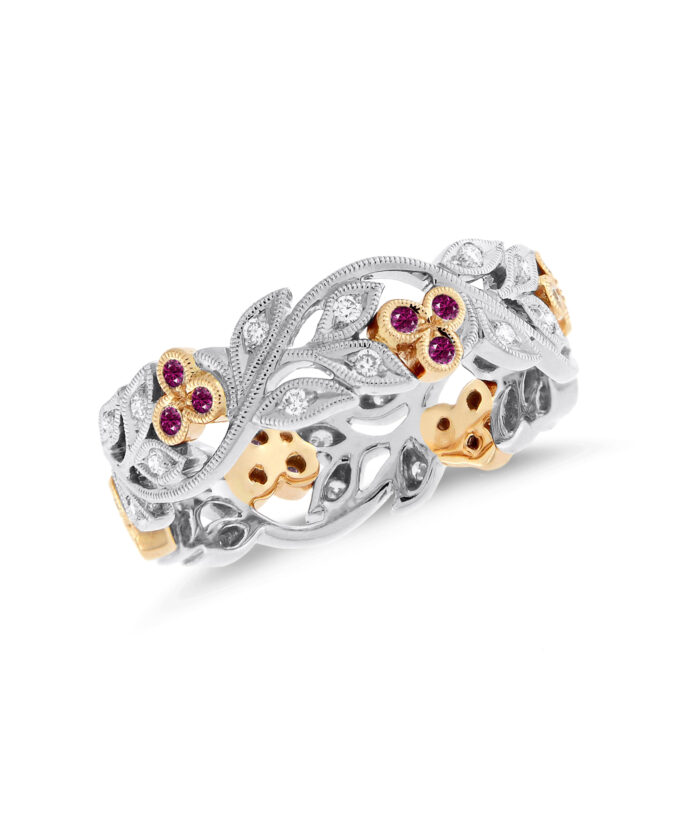 Ungar & Ungar White & Rose Gold Pink Sapphire & Diamond Cherry Eternity Ring