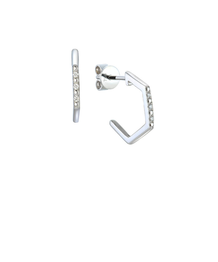 18ct White Gold Geometric Diamond Hoop Earrings