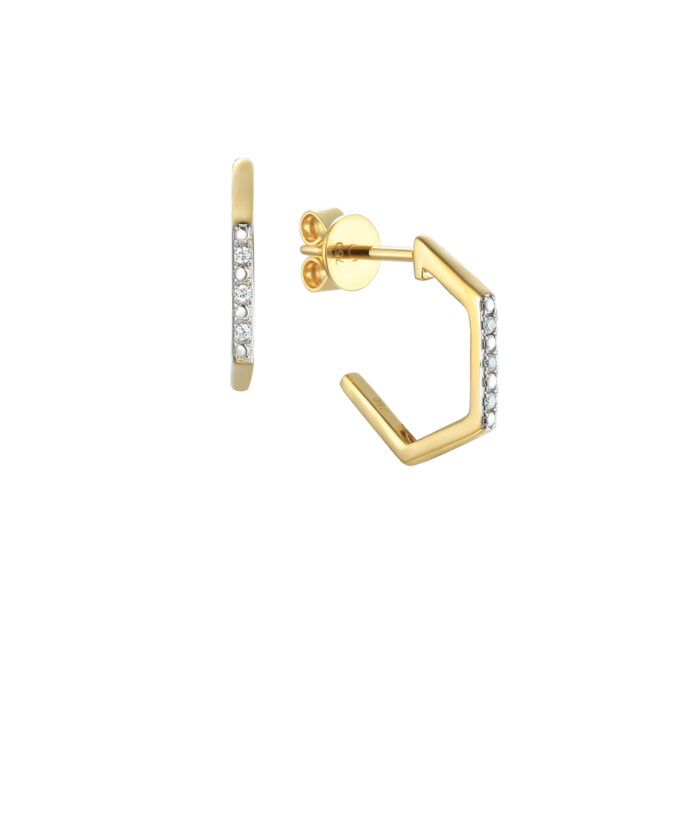 18ct Yellow Gold Geometric Diamond Hoop Earrings