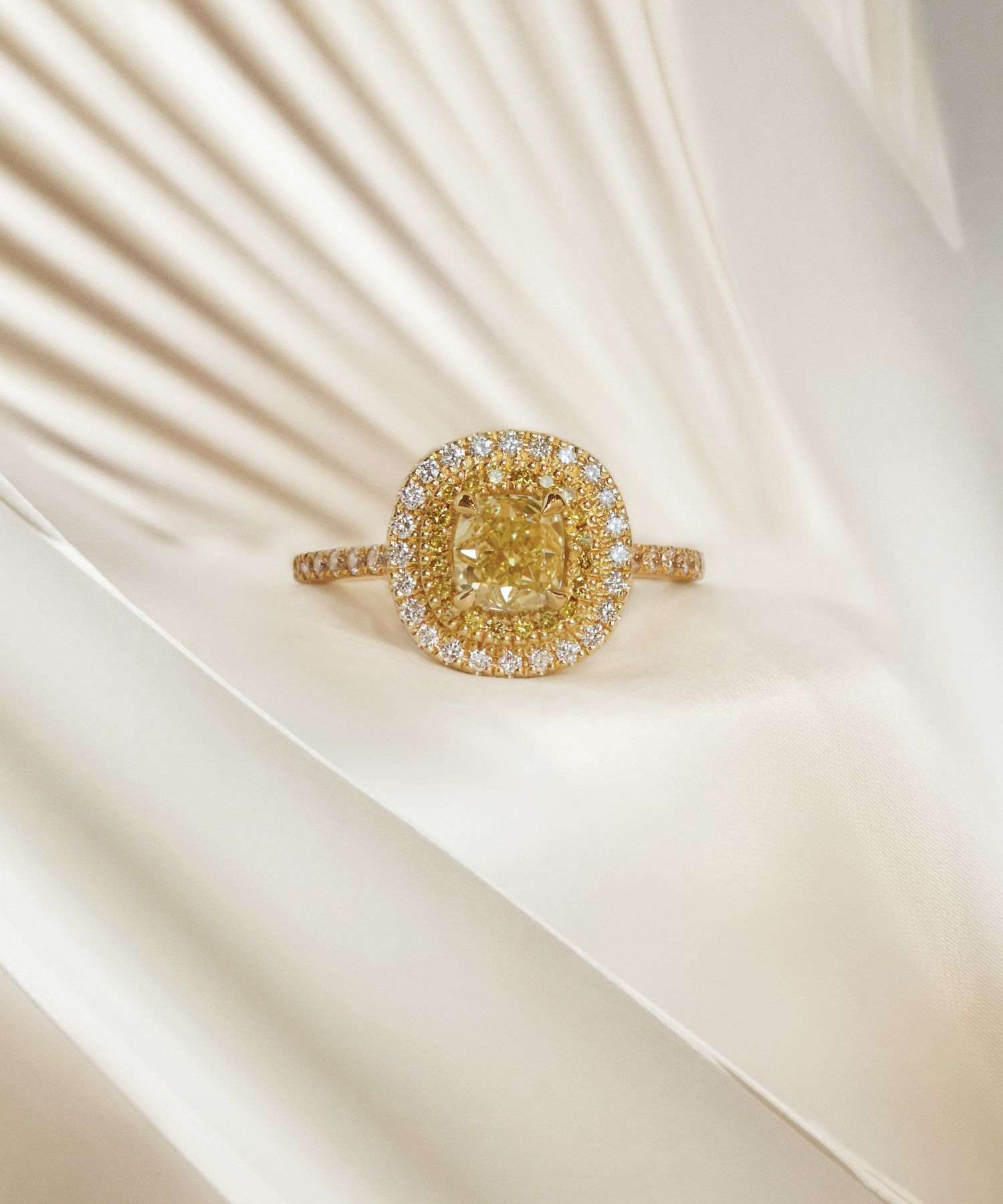 Cushion Cut Yellow Diamond Thea Double Halo Cocktail Ring - Phillip Stoner The Jeweller