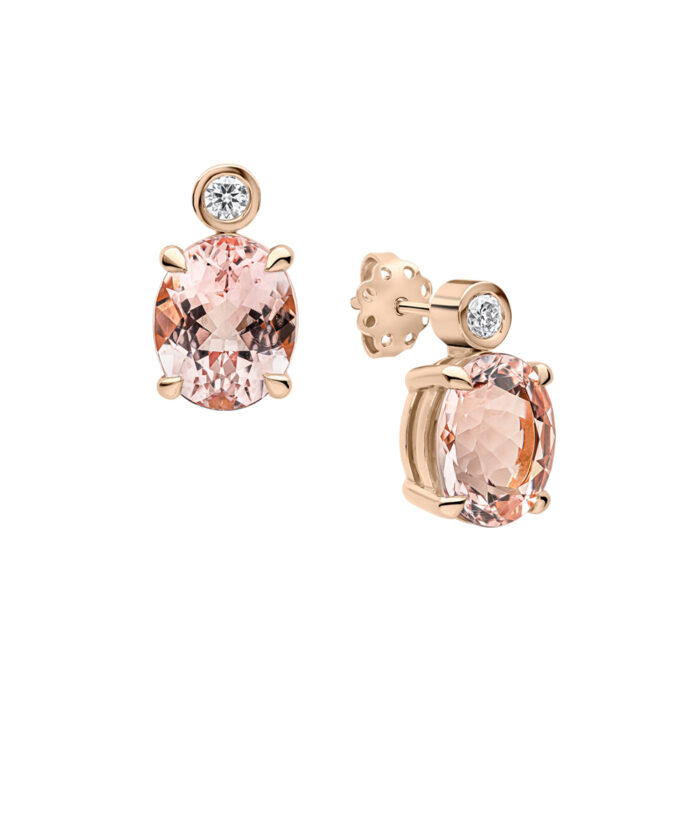 18ct Rose Gold Morganite & Diamond Earrings - Phillip Stoner The Jeweller