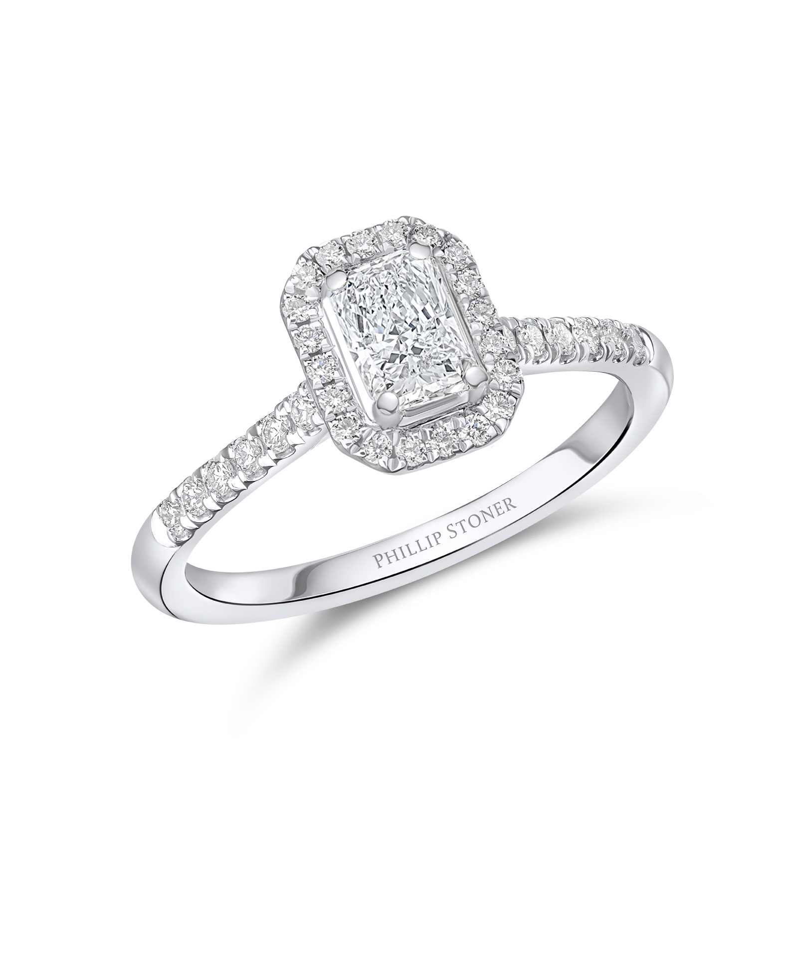 0.50ct Radiant Cut Diamond Halo Engagement Ring - Phillip Stoner The Jeweller