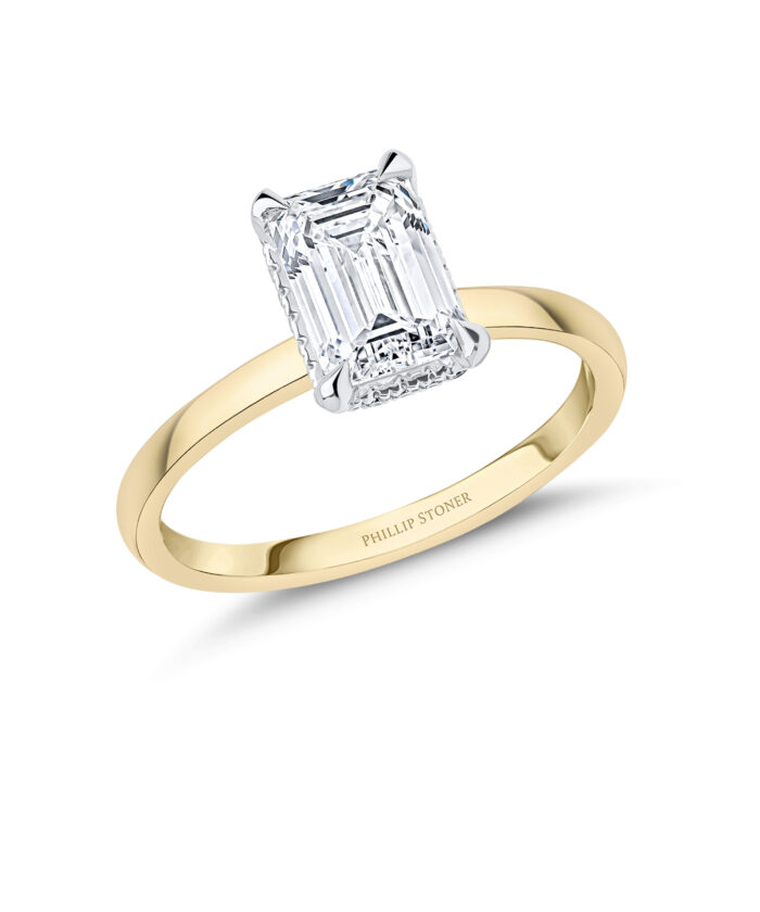 18ct Yellow Gold 1.5ct Emerald Cut Lab Grown Diamond Crown Ring - Phillip Stoner The Jeweller