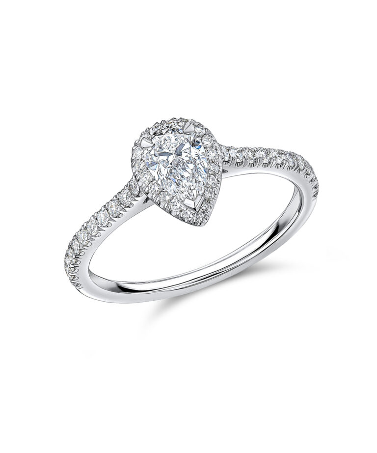 0.50ct E VS2 Pear Cut Diamond Halo Engagement Ring - Phillip Stoner The ...