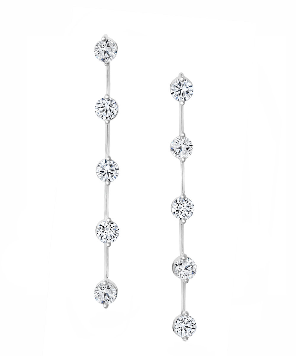 White Gold Long Station Diamond Drop Cocktail Earrings