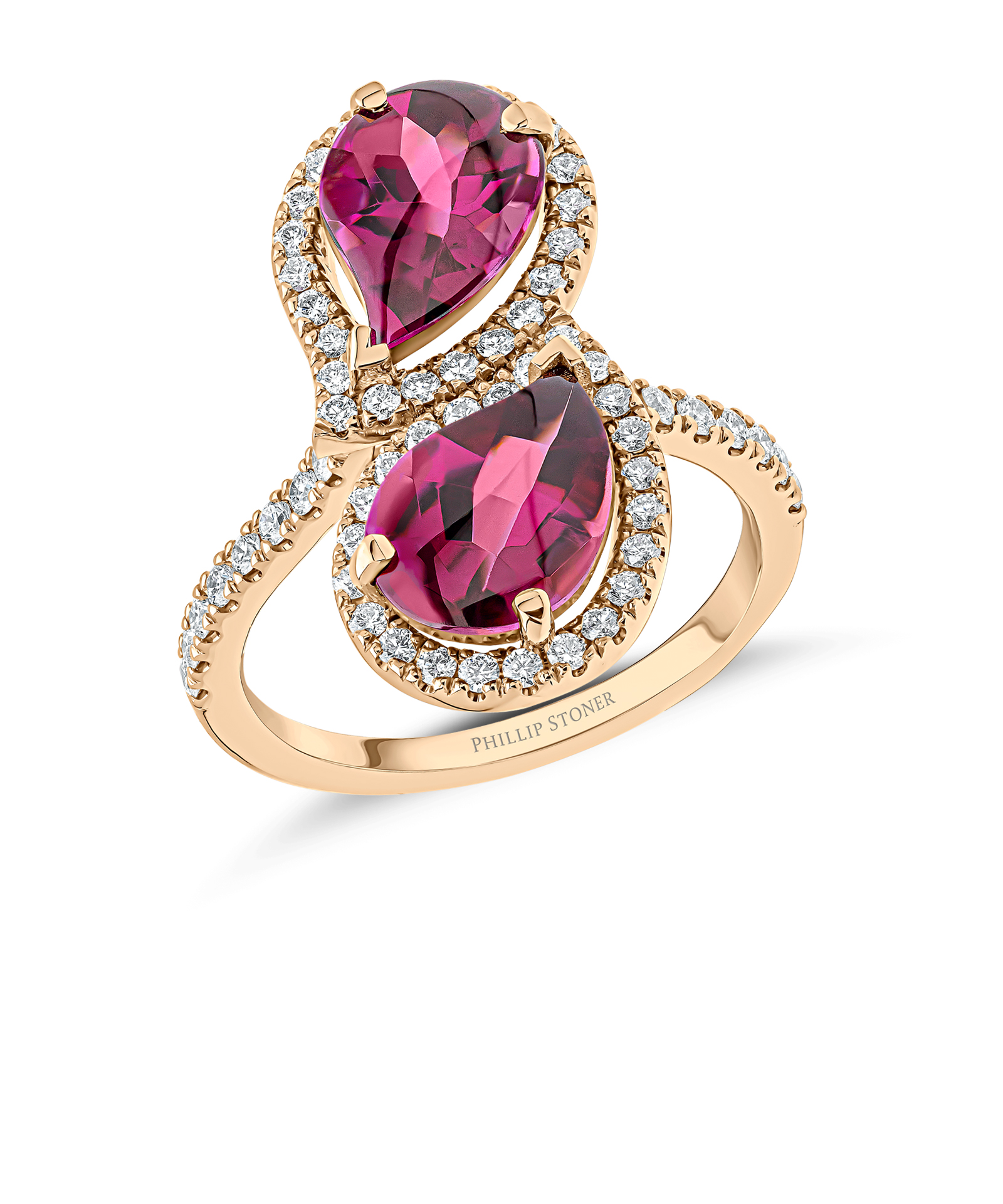 18ct Rose Gold Rhodolite Cabochon & DIamond Cocktail Ring - Phillip Stoner The Jeweller