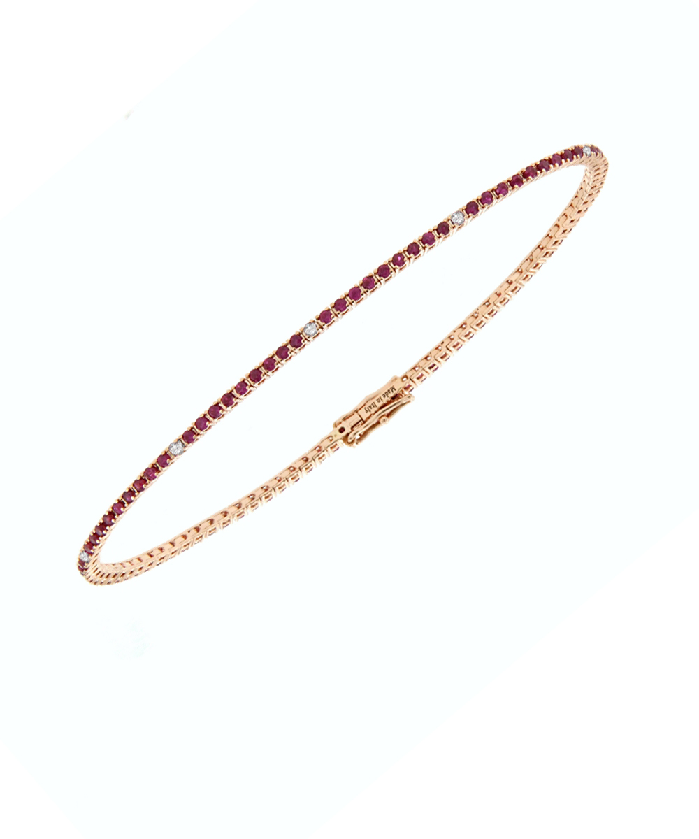 18ct Rose Gold Ruby & Diamond Line Bracelet
