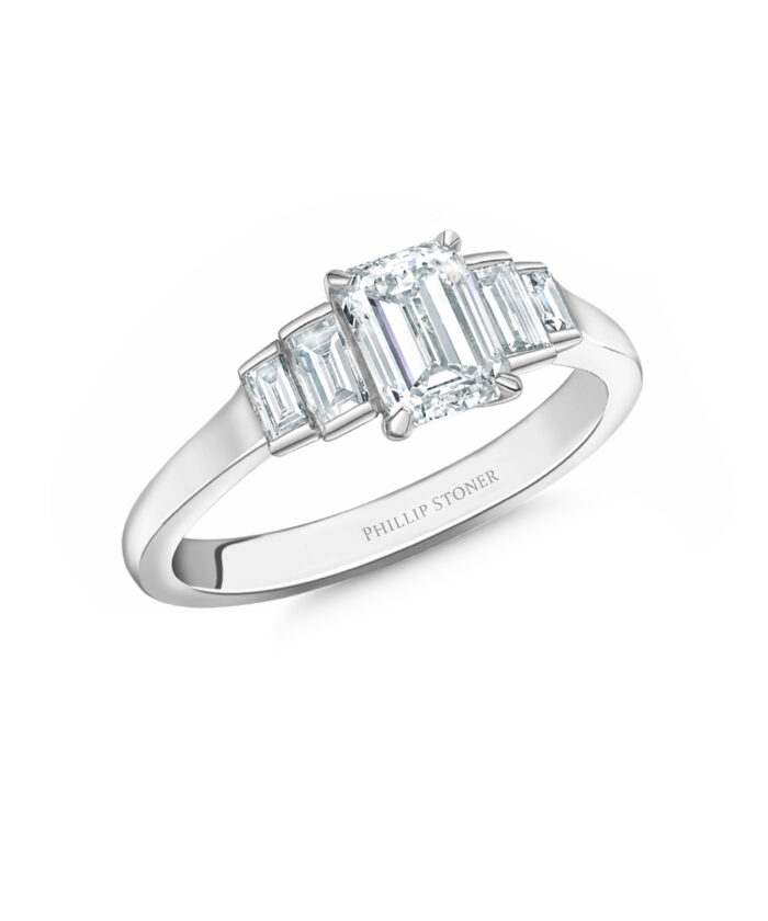 1ct Emerald Cut Diamond Ava Ring with Baguette Side Stones