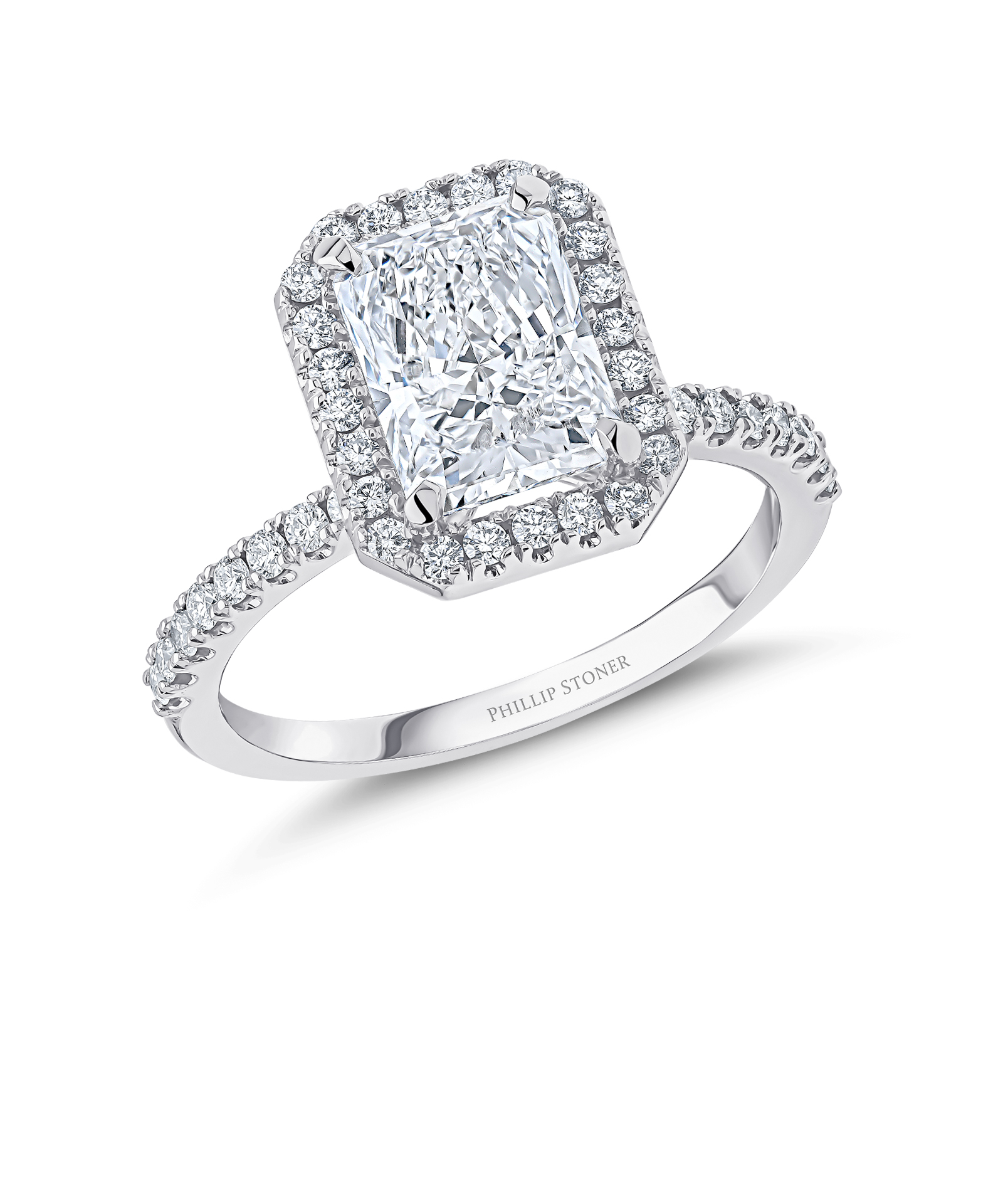 Platinum 2ct Radiant Cut Diamond Halo Ring - Phillip Stoner The Jeweller