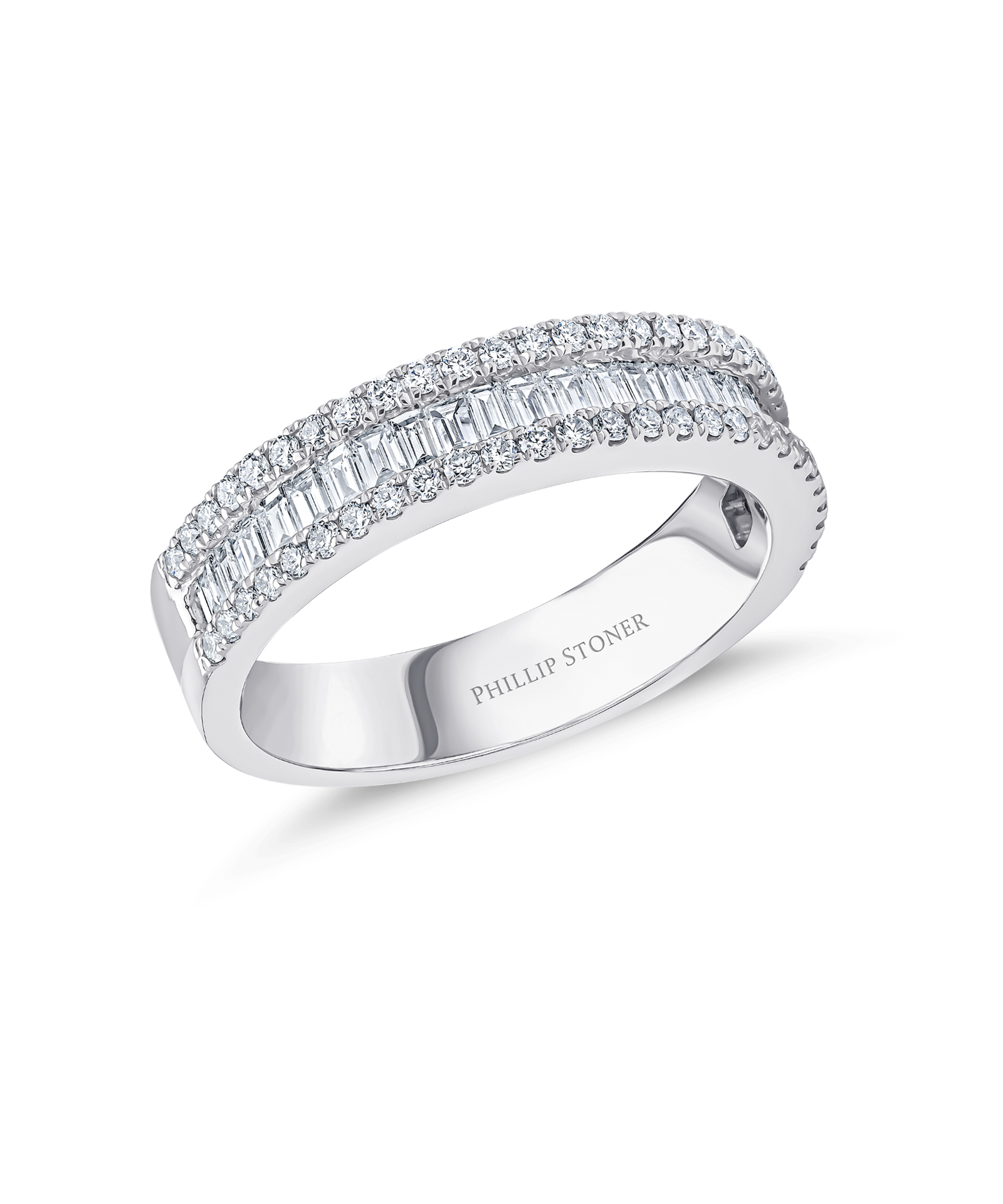 Platinum 4mm Baguette & Round Brilliant Cut Diamond Eternity Ring - Phillip Stoner The Jeweller