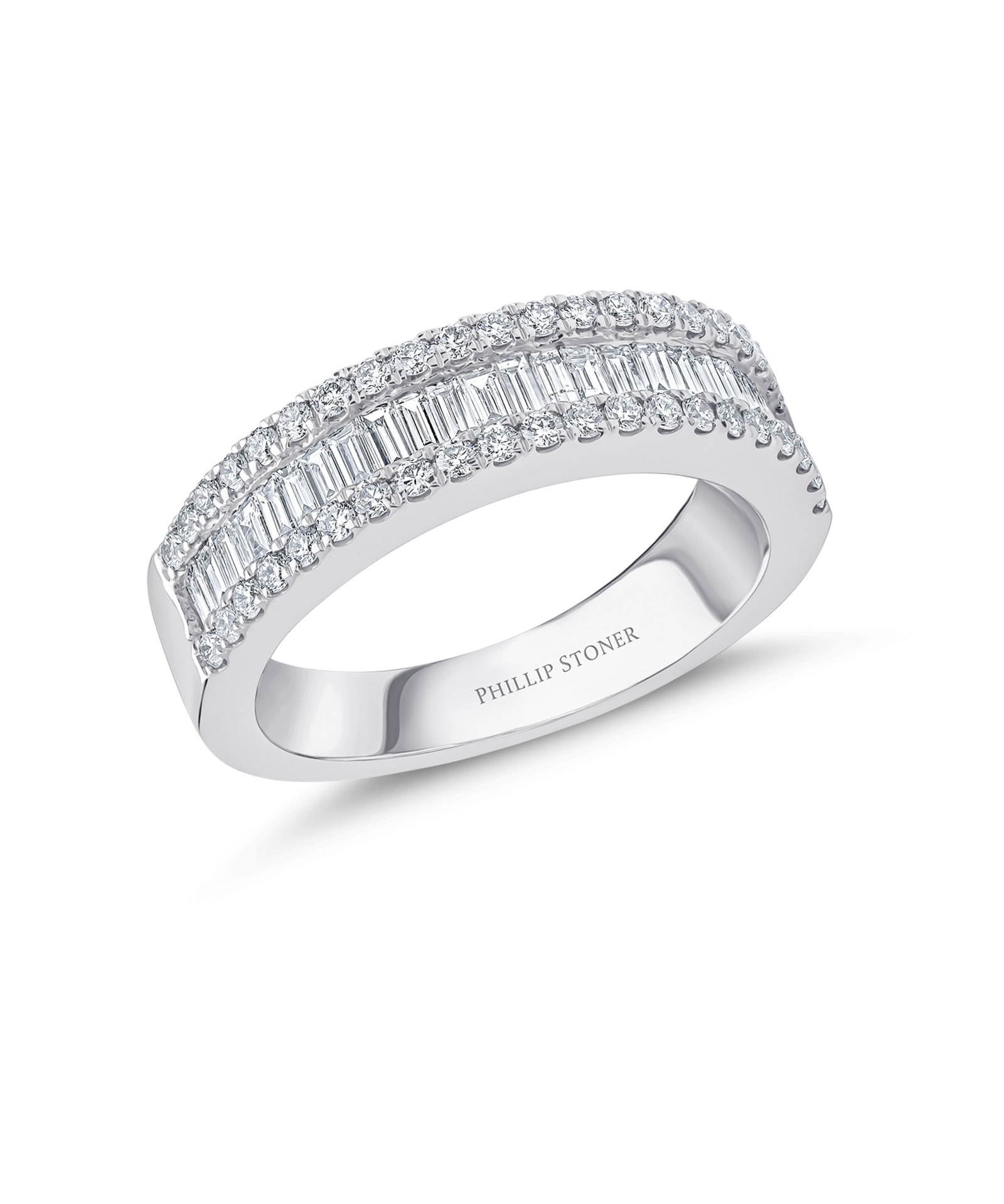 Platinum 5mm Baguette & Round Brilliant Cut Diamond Eternity Ring - Phillip Stoner The Jeweller