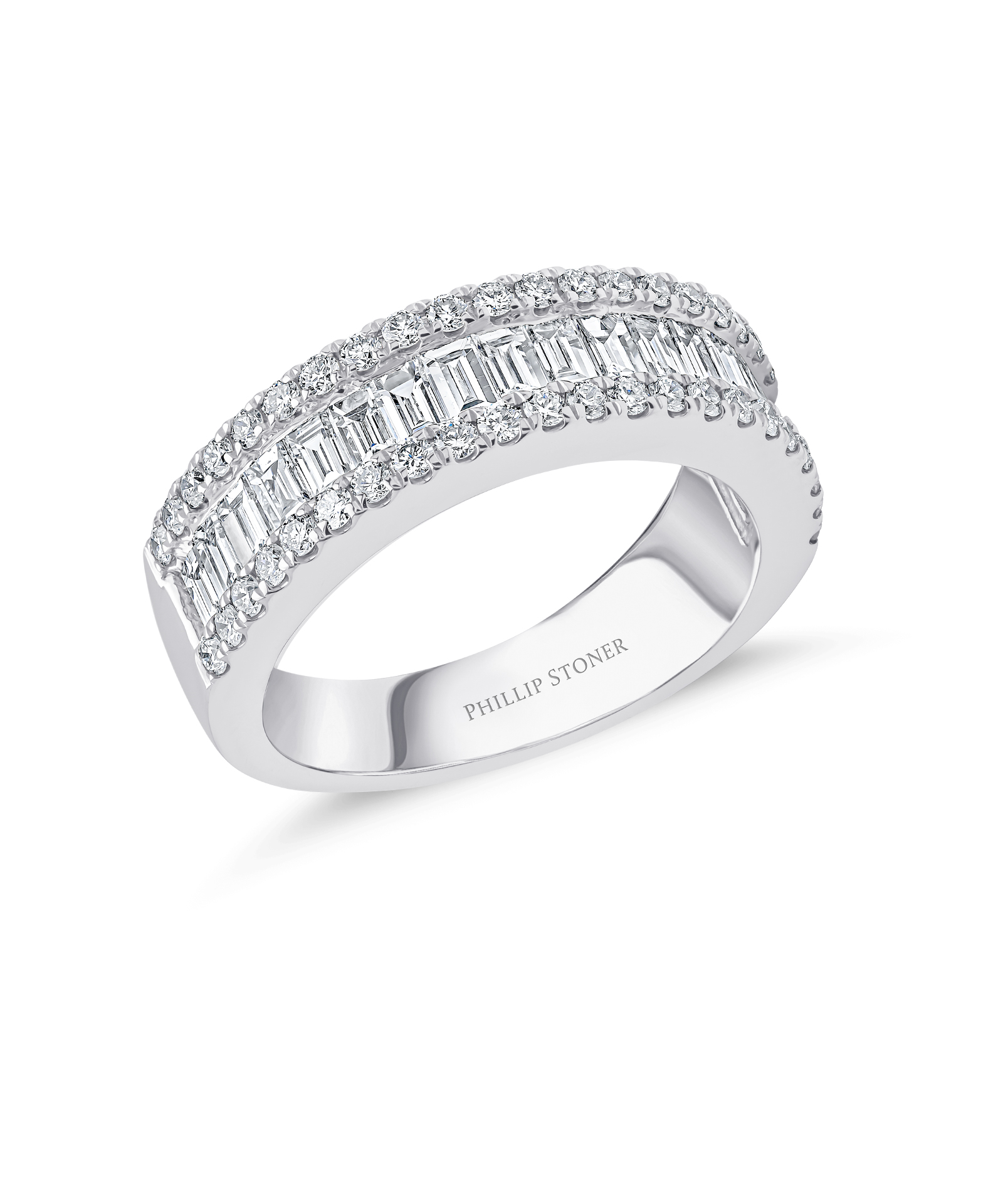 Platinum 6mm Baguette & Round Brilliant Cut Diamond Eternity Ring - Phillip Stoner The Jeweller