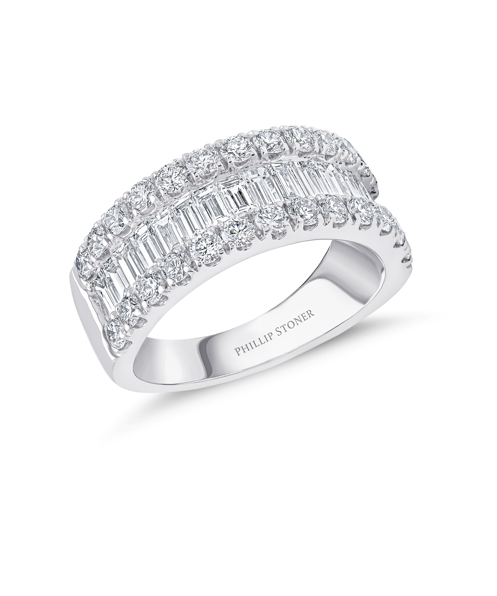 Platinum 8mm Baguette & Round Brilliant Cut Diamond Eternity Ring - Phillip Stoner The Jeweller