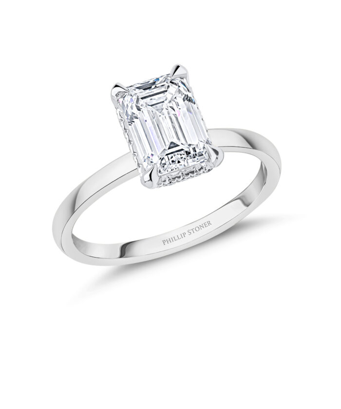 Platinum 2.5ct Emerald Cut Lab Grown Diamond Crown Ring - Phillip Stoner The Jeweller