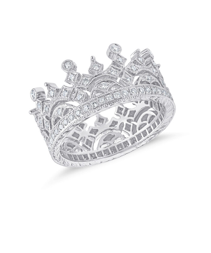 18ct White Gold Diamond Set Crown Ring - Phillip Stoner The Jeweller