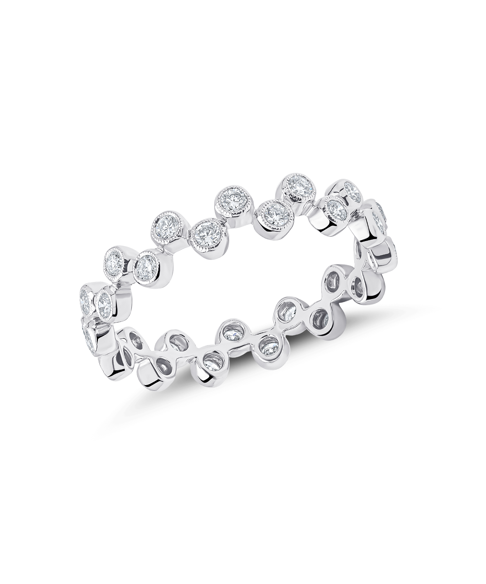 18ct White Gold Rubover Set Diamond Stacking Ring