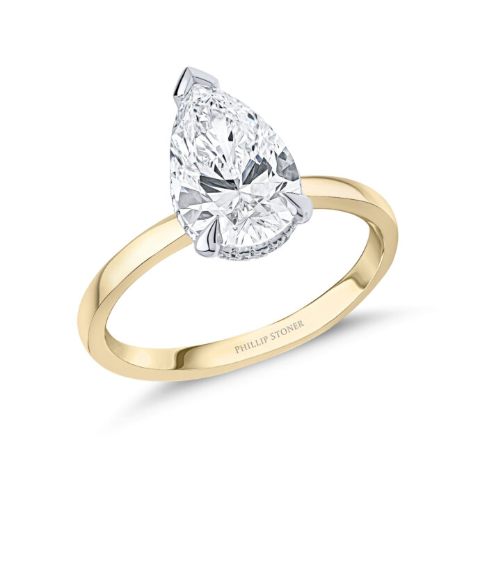 18ct Yellow Gold 2ct Pear Cut Lab Grown Diamond Crown Ring - Phillip Stoner The Jeweller