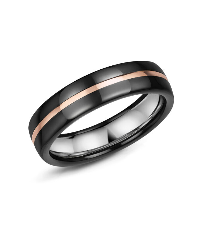 6mm Zirconium Silver & 18ct Rose Gold Gents Band