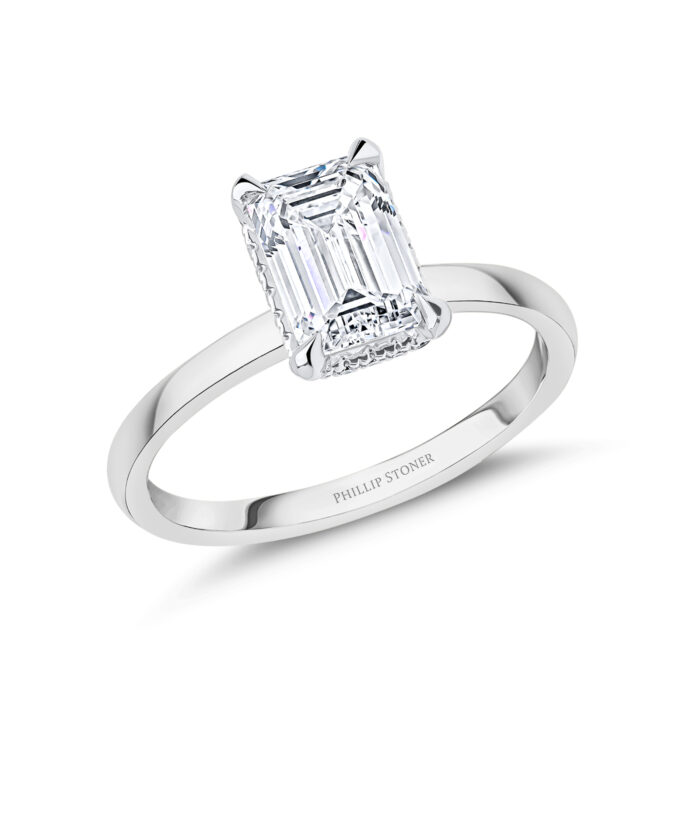 Platinum 1.5ct Emerald Cut Lab Grown Diamond Crown Ring - Phillip Stoner The Jeweller