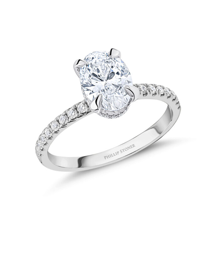Platinum 1.5ct Oval Cut Lab Grown Diamond Set Engagement Ring