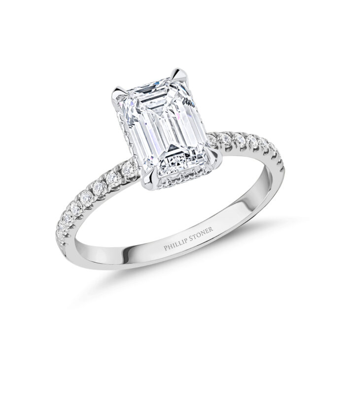Platinum 2ct Emerald Cut Lab Grown Diamond Set Engagement Ring