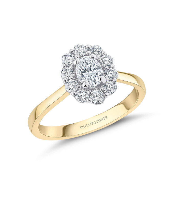 18ct Yellow Gold 0.40ct Oval Cut Diamond Cluster Engagement Ring, Yellow Gold - Phillip Stoner The Jeweller