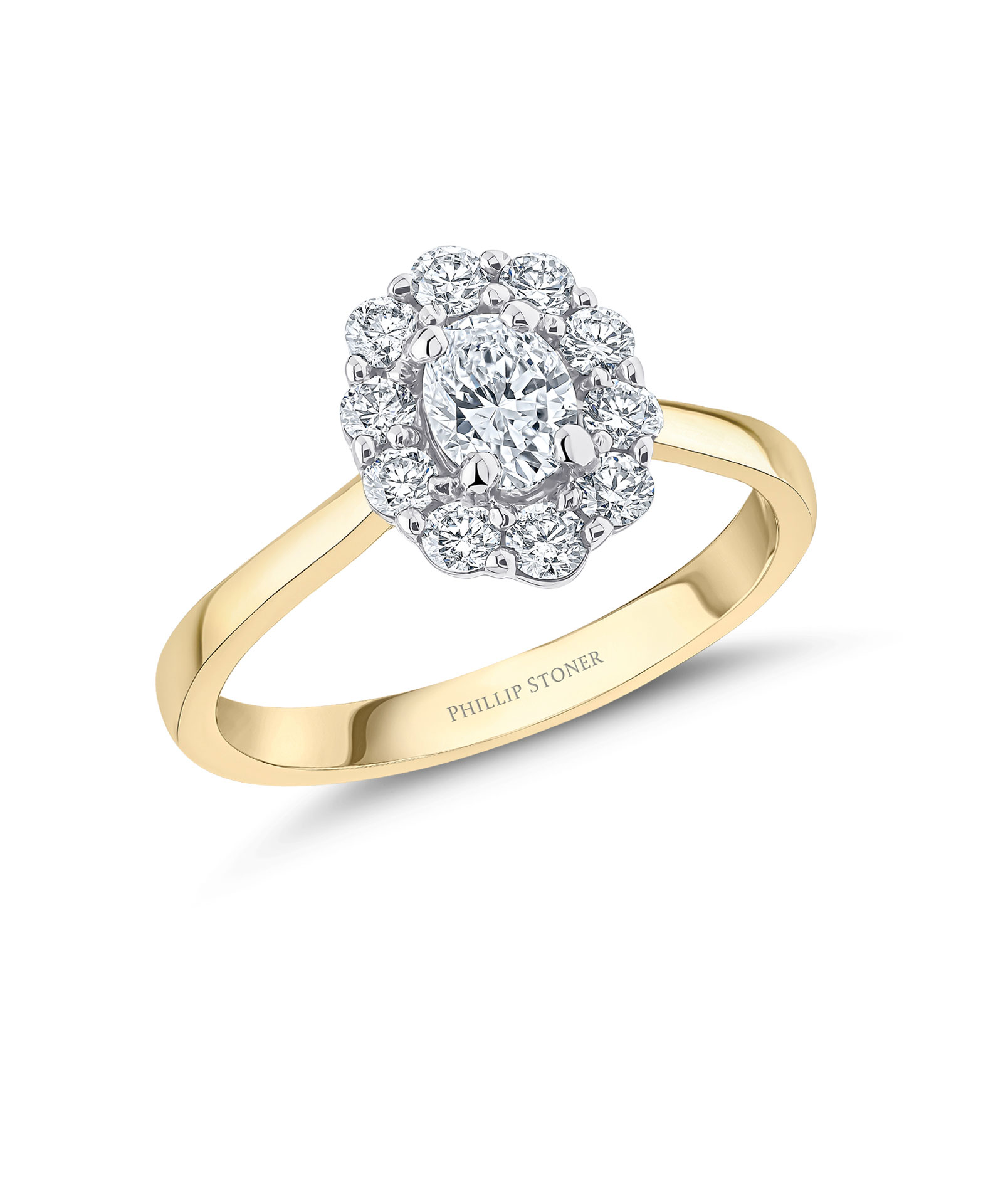 18ct Yellow Gold 0.40ct Oval Cut Diamond Cluster Engagement Ring, Yellow Gold - Phillip Stoner The Jeweller