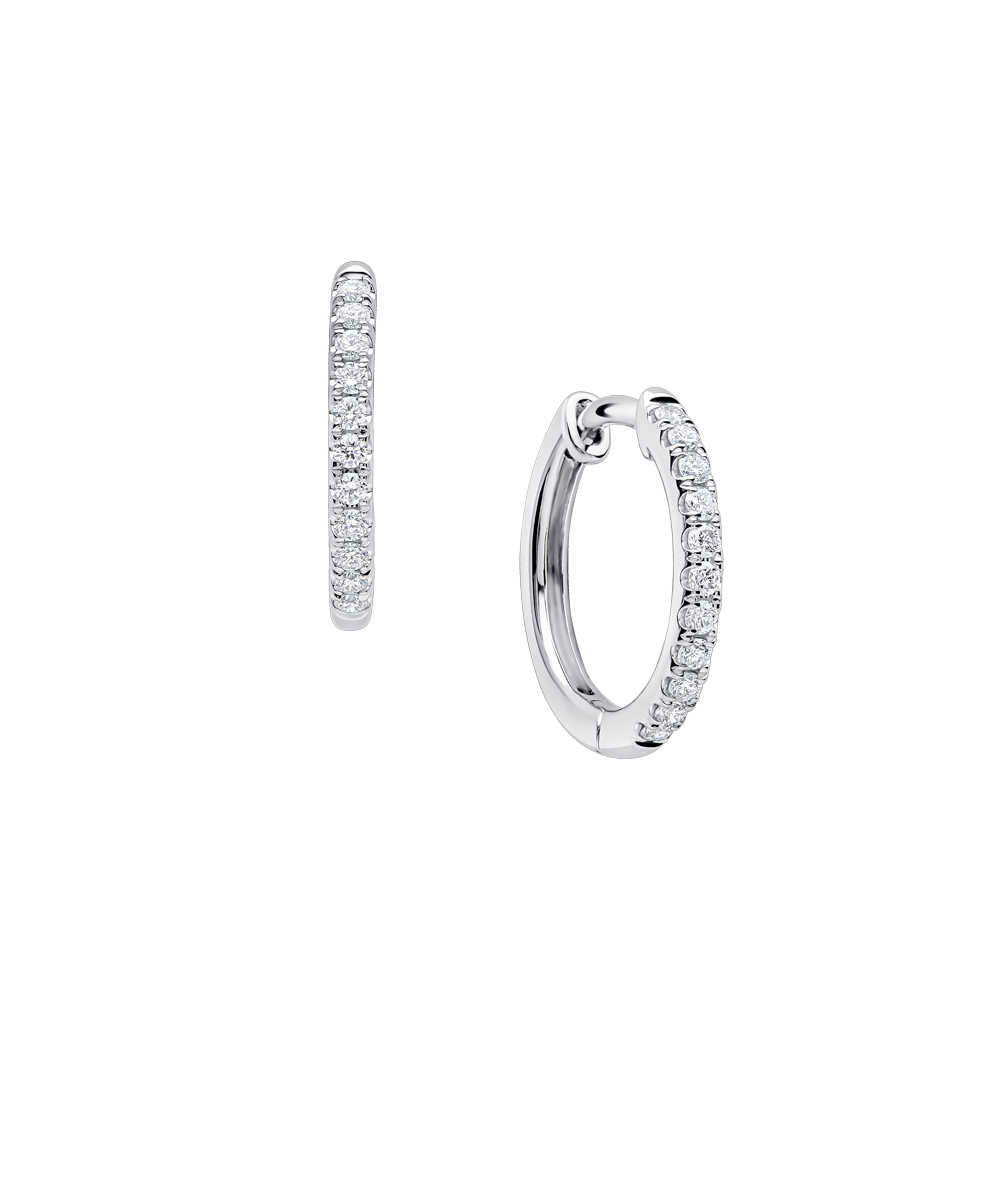 Platinum 0.22ct Scallop-set Diamond Hoops - Phillip Stoner The Jeweller