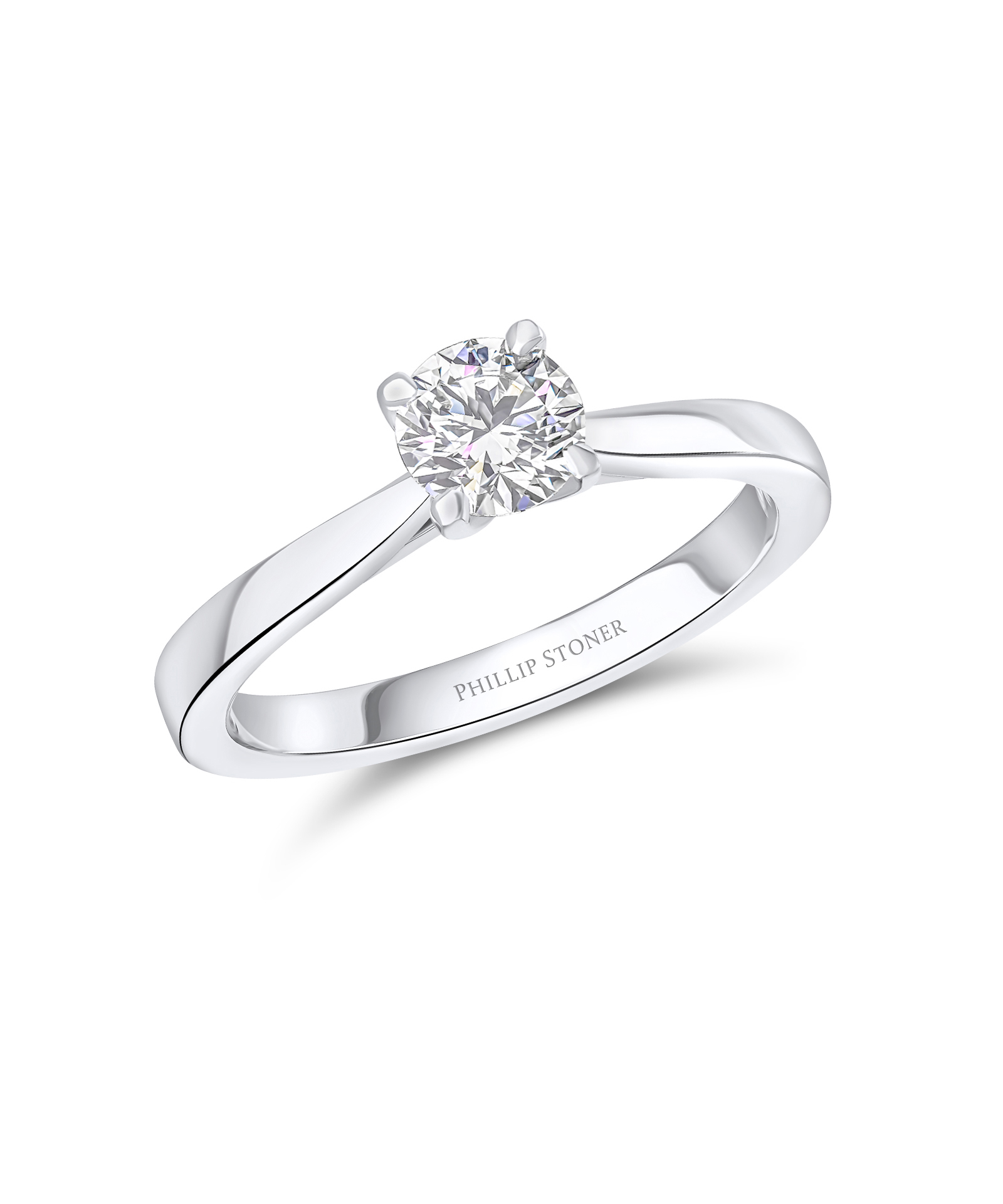 0.50ct Round Brilliant Cut Diamond Ring with Cathedral Setting & Round Claws - Phillip Stoner The Jeweller