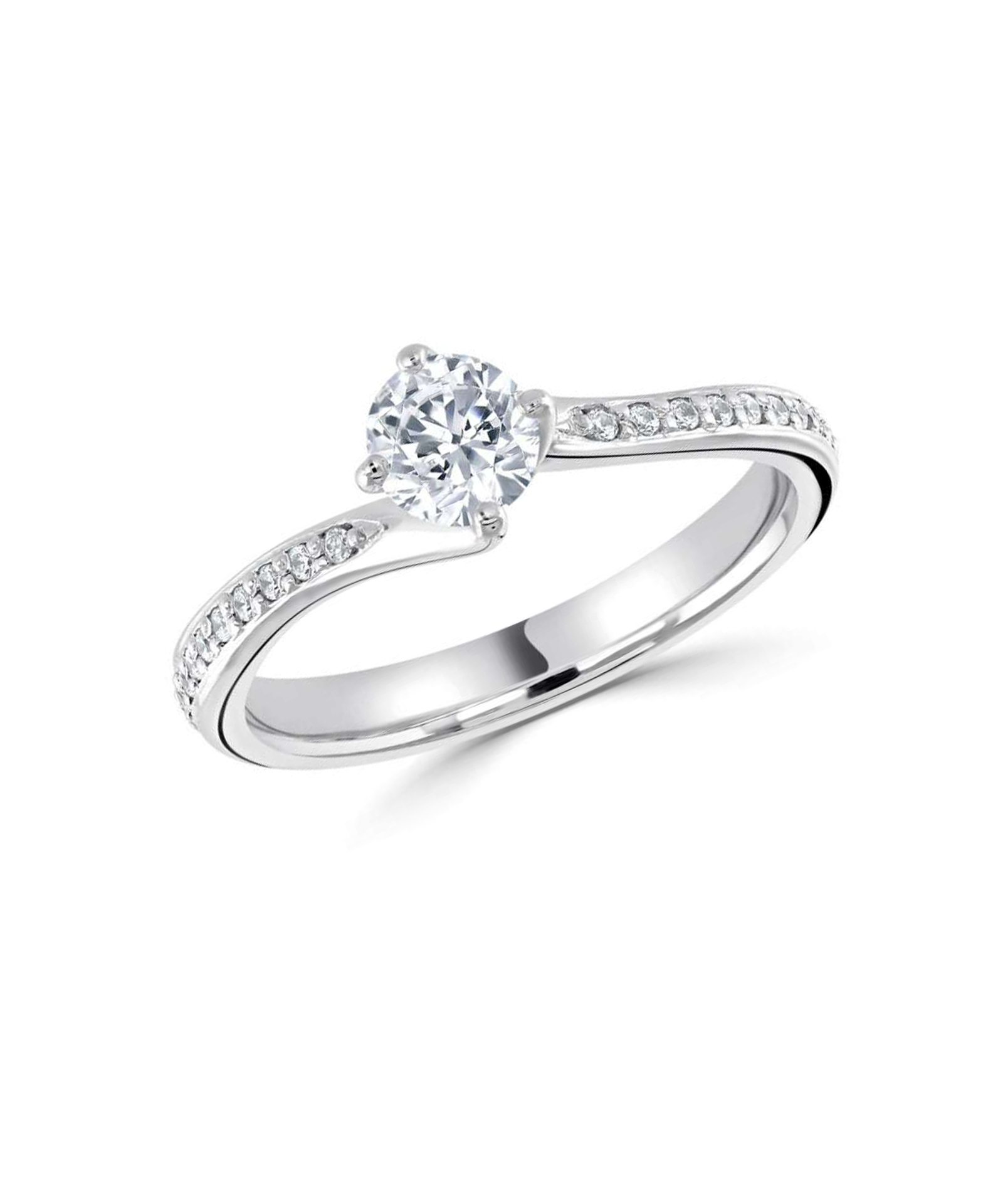 0.50ct Round Brilliant Diamond Twist Engagement Ring with Pave Shoulders