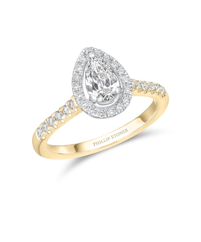 0.60ct Pear Cut Diamond Cluster Yellow Gold Engagement Ring - Phillip Stoner The Jeweller