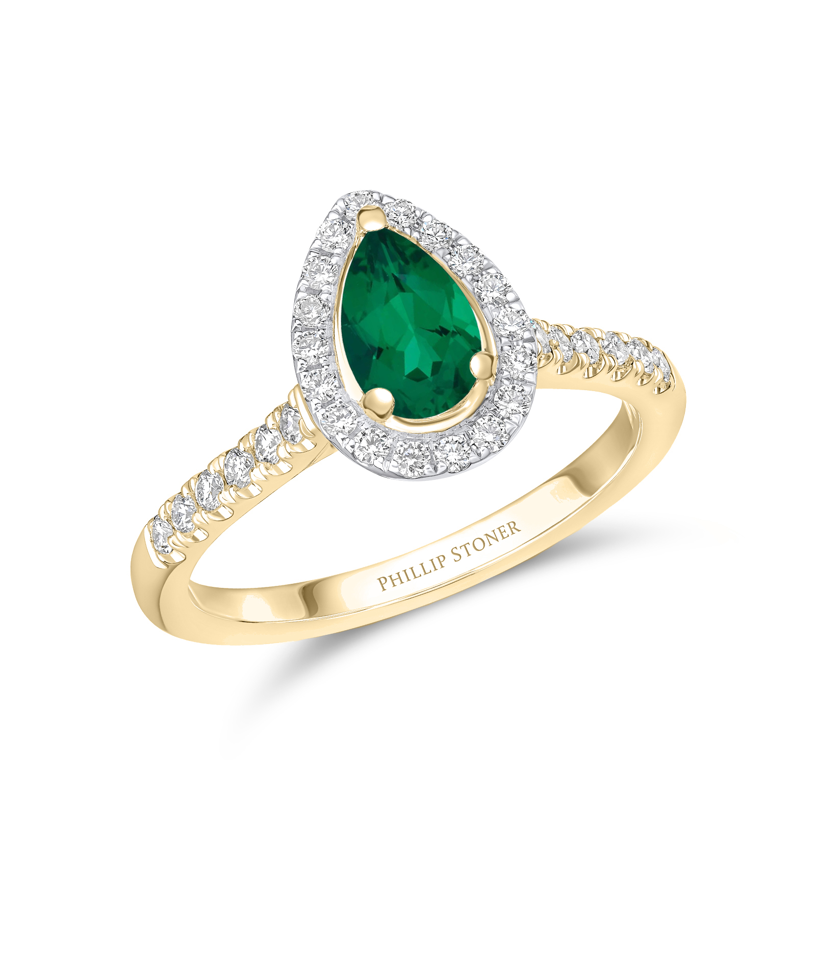 0.60ct Pear Cut Emerald & Diamond Cluster Engagement Ring - Phillip Stoner The Jeweller