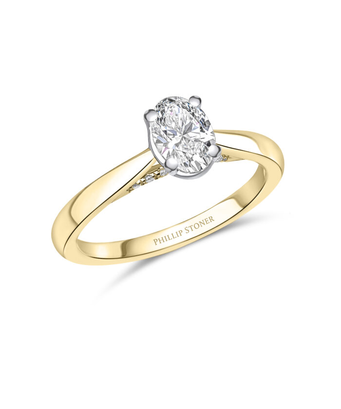 0.70ct Oval Diamond Yellow Gold Engagement Ring with Diamond Under Bezel - Phillip Stoner The Jeweller