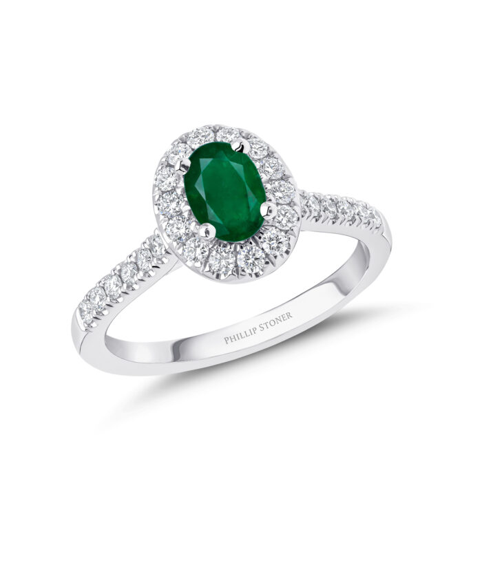 0.90ct Oval Emerald Diamond Cluster Ring in Platinum - Phillip Stoner The Jeweller