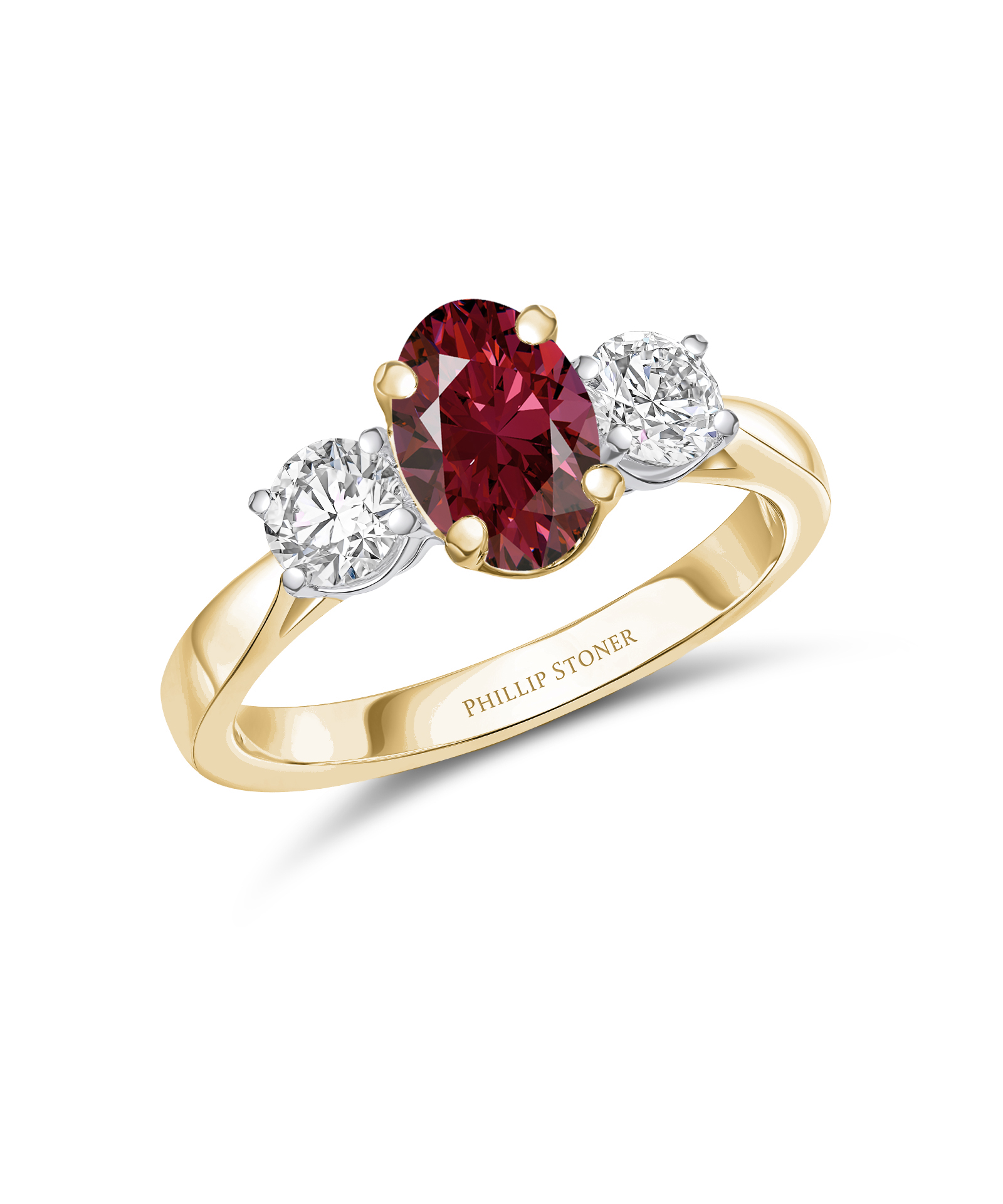 1.20ct Oval Ruby & Diamond Trilogy Ring - Phillip Stoner The Jeweller