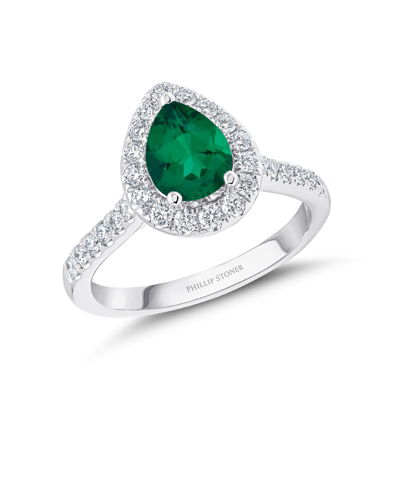 1ct Emerald & Diamond Cluster Ring in Platinum - Phillip Stoner The Jeweller