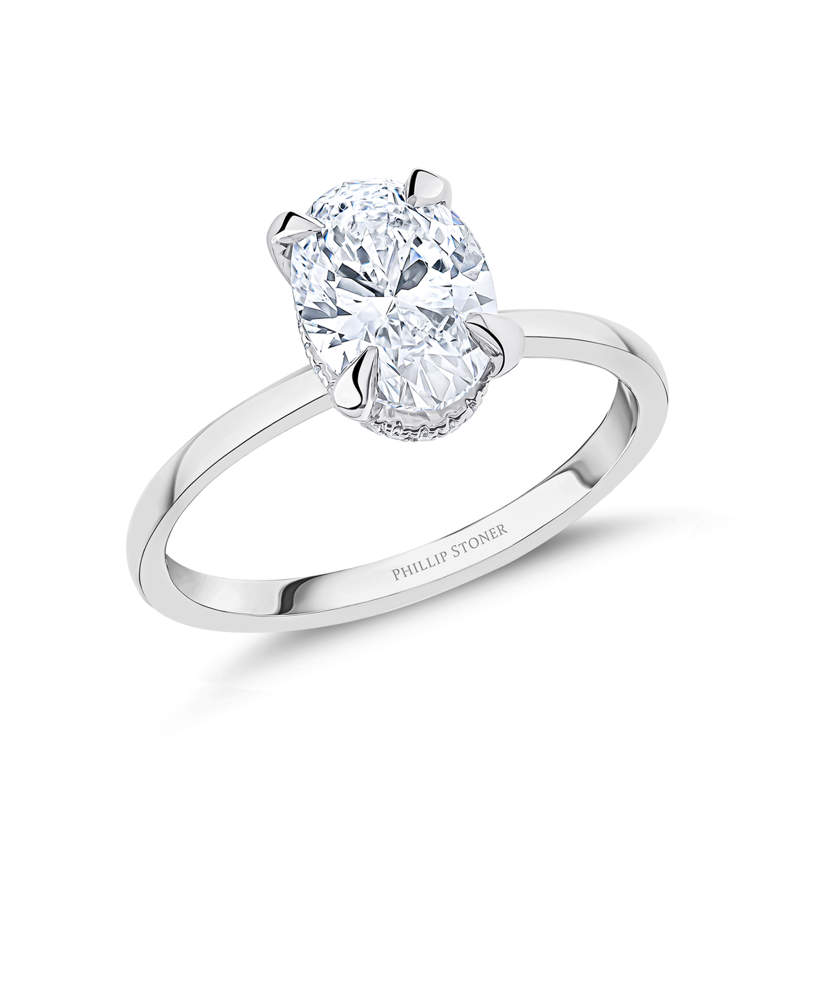 Platinum 2.00ct Oval Cut Lab Grown Diamond Hidden Halo Ring with Slim Shoulders - Phillip Stoner The Jeweller