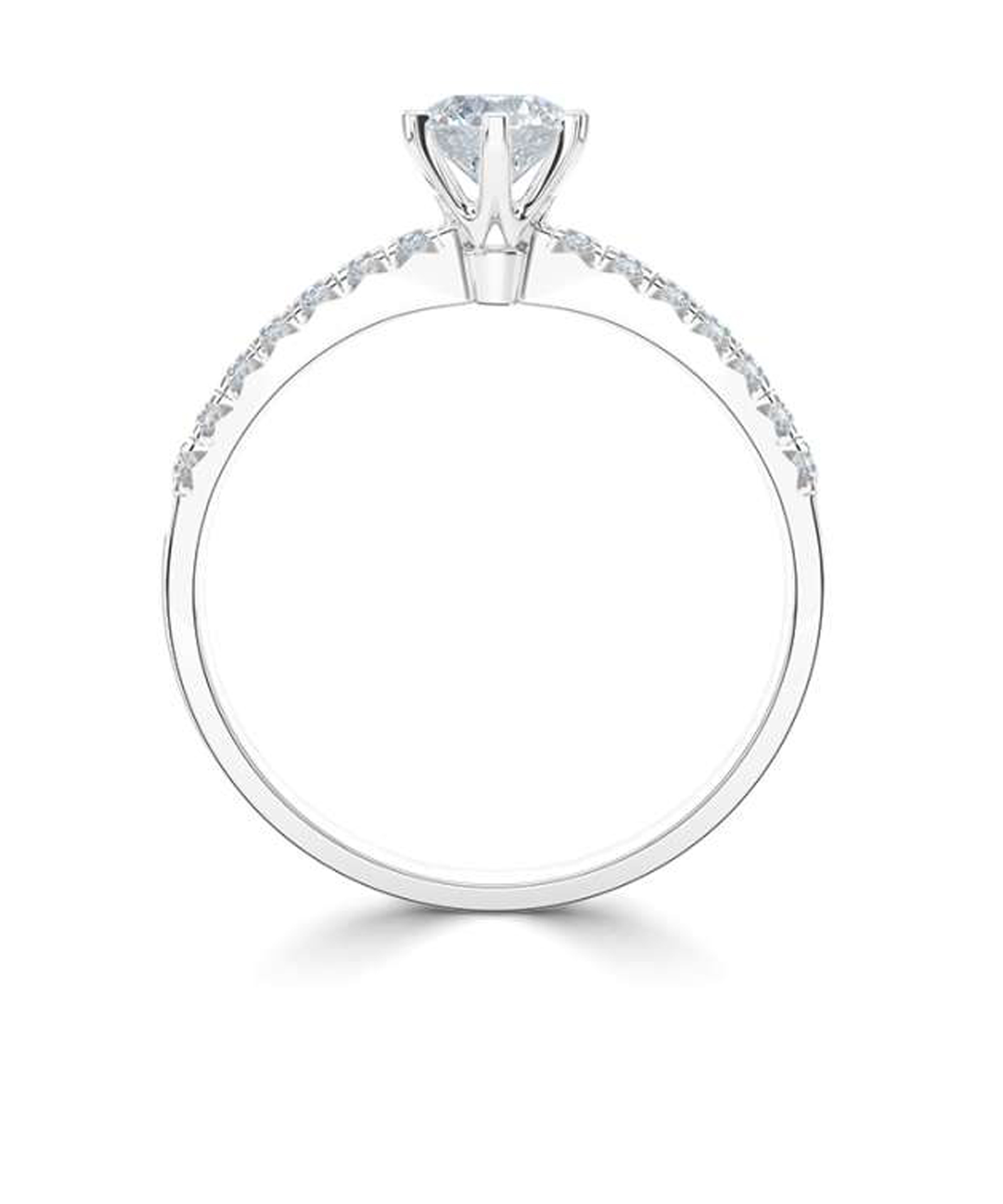 Round Brilliant Cut Diamond 6 Claw Engagement Ring - Side