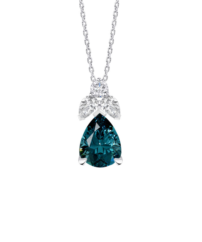 Teal Blue Tourmaline & Diamond Cocktail Pendant - Phillip Stoner The Jeweller