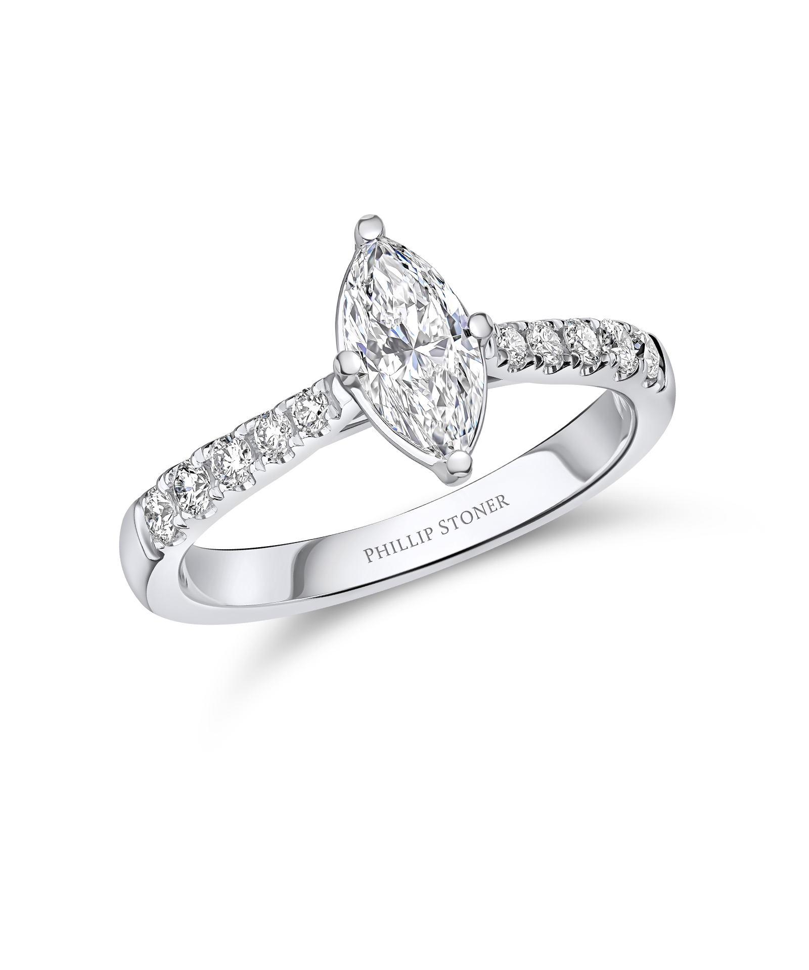 0.70ct Marquise Diamond Engagement Ring with Scallop Set Shoulders - Phillip Stoner The Jeweller