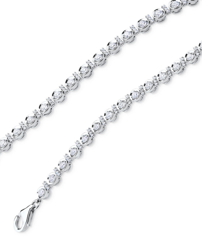 18ct White Gold Diamond Line Bracelet with Claw Set Diamond Accents