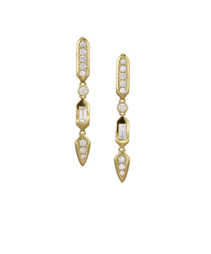 18ct Yellow Gold Deco Diamond Drop Earrings