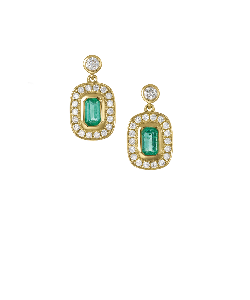 18ct Yellow Gold Emerald & Diamond Drop Earrings